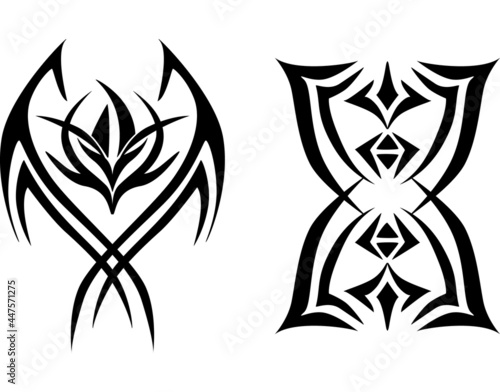 Set of vertical tattoo. Tribal patterns. Tribal tattoo elements