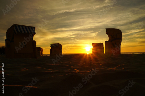 Beach chair at the sunset.