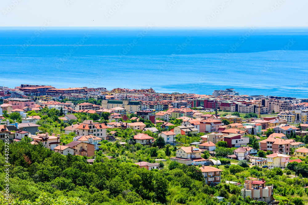 View at town Sveti Vlas and the Black sea. Nessebar region, Bulgaria