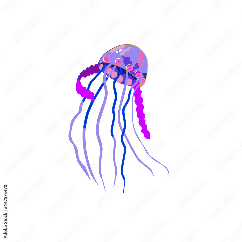 Multi-colored vector jellyfish. Sea creatures of bright colors of the ...