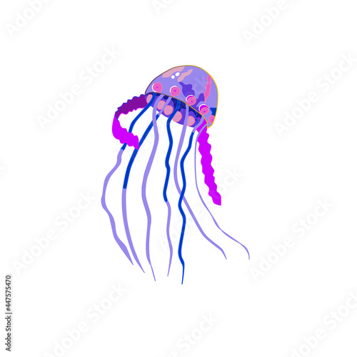 Multi-colored vector jellyfish. Sea creatures of bright colors of the rainbow. Invertebrates are inhabitants of the underwater world.