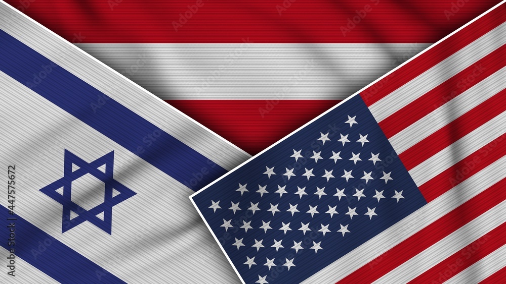 Austria United States of America Israel Flags Together Fabric Texture Effect Illustration Austria United States of America Israel Flags Together Fabric Texture Effect Illustration