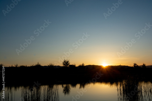 Fototapeta Naklejka Na Ścianę i Meble -  美しい夕空を映す池の水面
