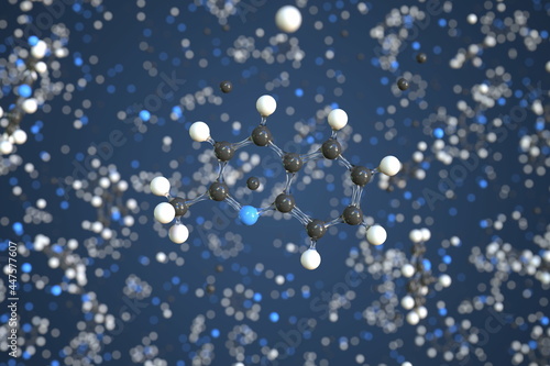 Quinaldine molecule made with balls, conceptual molecular model. Chemical 3d rendering