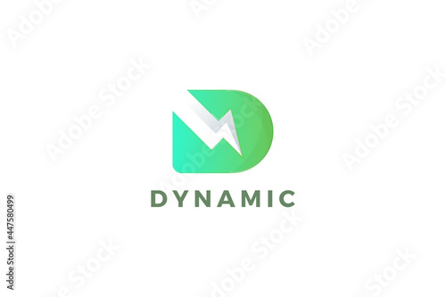 Letter D green energy sparking technological dynamic business logo