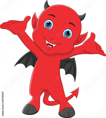 little devil cartoon waving on white background
