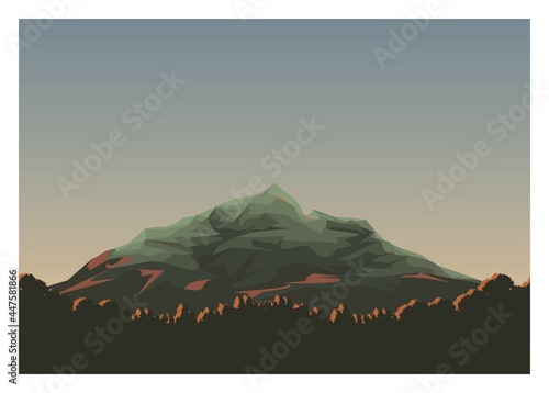 Forest silhouette with mountain peak background