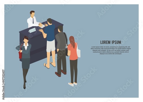 Queue of people simple illustration in isometric view