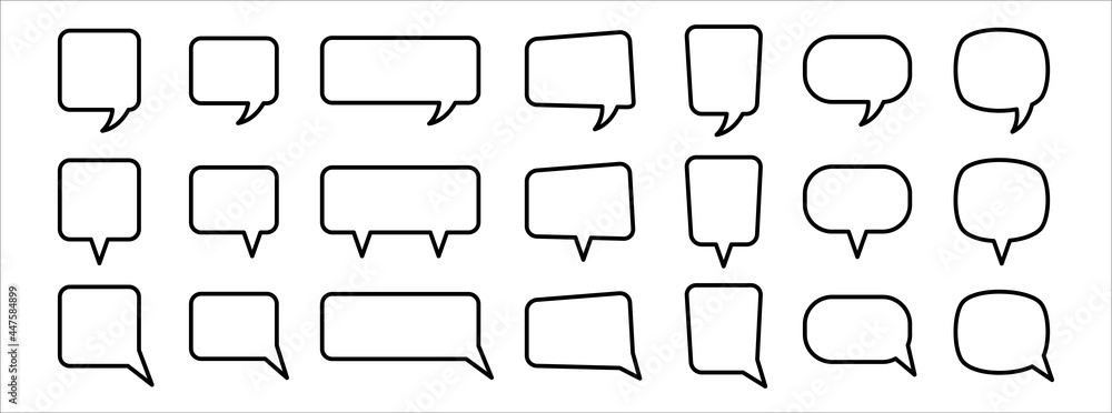 Comic chat speech bubble. Comic talking or conversation bubble. Vector outline illustration set bundle. isolated on white background Comic chat speech bubble. Comic talking or conversation bubble. Vector outline illustration set bundle. isolated on white background