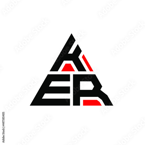 KER triangle letter logo design with triangle shape. KER triangle logo design monogram. KER triangle vector logo template with red color. KER triangular logo Simple, Elegant, and Luxurious Logo. KER 