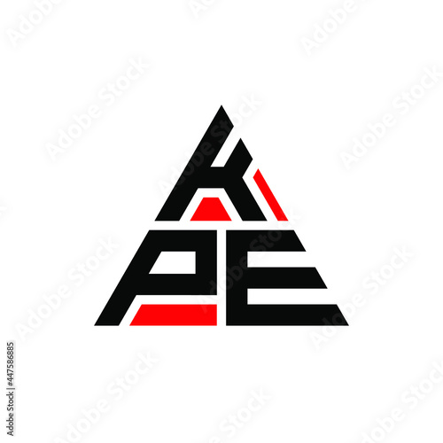 KPE triangle letter logo design with triangle shape. KPE triangle logo design monogram. KPE triangle vector logo template with red color. KPE triangular logo Simple, Elegant, and Luxurious Logo. KPE  photo