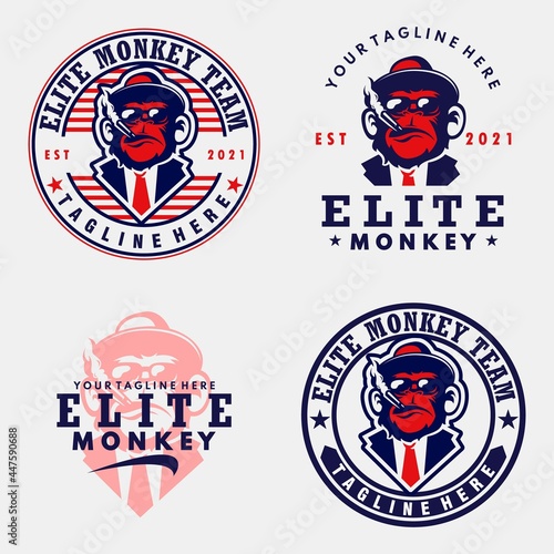 set badge emblem vector monkey apes agent, the stamp of mafia monkey for a sports team, smoke cigarette monkey