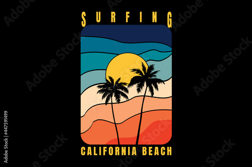 silhouette beach california retro style vintage retro