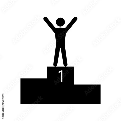 Silhouette man raised hands. Business success concept. Winner award. Vector illustration.