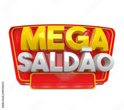 MEGA SALDÃO 3D SELO, PARA VENDA VAREJO, COMERCIO, VERMELHO BRANCO E AMARELO photo