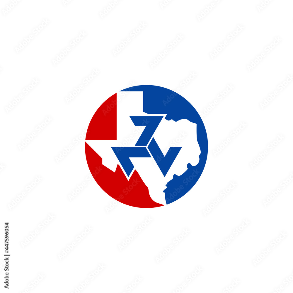 Texas Map in Blue and Red Color. Three Seven number. Vector Logo Design. Texas Map in Blue and Red Color. Three Seven number. Vector Logo Design.