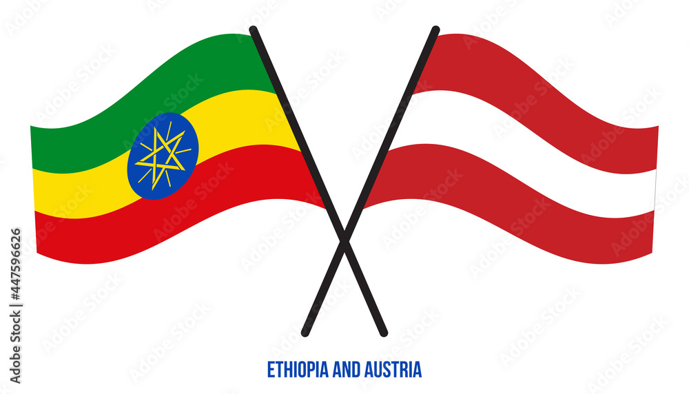 Ethiopia and Austria Flags Crossed And Waving Flat Style. Official Proportion. Correct Colors. Ethiopia and Austria Flags Crossed And Waving Flat Style. Official Proportion. Correct Colors.