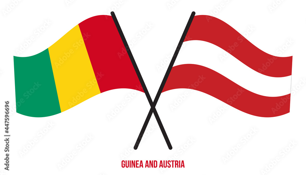 Guinea and Austria Flags Crossed And Waving Flat Style. Official Proportion. Correct Colors. Guinea and Austria Flags Crossed And Waving Flat Style. Official Proportion. Correct Colors.