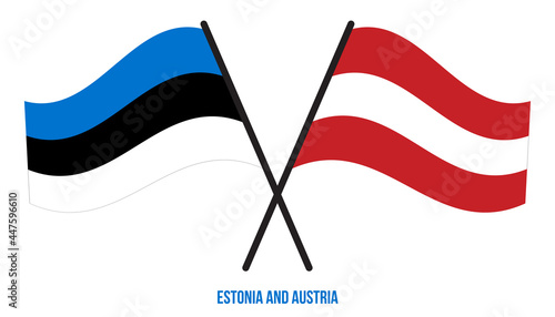 Estonia and Austria Flags Crossed And Waving Flat Style. Official Proportion. Correct Colors.