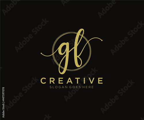 initial GF Feminine logo beauty monogram and elegant logo design, handwriting logo of initial signature, wedding, fashion, floral and botanical with creative template.