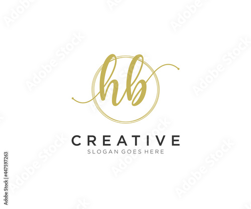 initial HB Feminine logo beauty monogram and elegant logo design, handwriting logo of initial signature, wedding, fashion, floral and botanical with creative template.