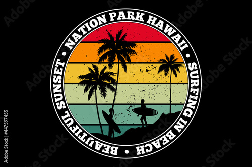 T-shirt nation beach hawaii sunset surfing retro style