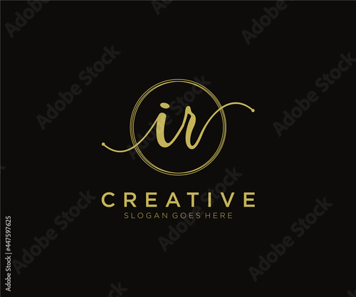 initial IR Feminine logo beauty monogram and elegant logo design, handwriting logo of initial signature, wedding, fashion, floral and botanical with creative template.