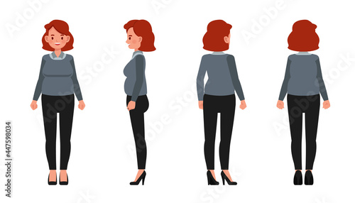 Businesswoman working in office character vector design. Presentation in various action.