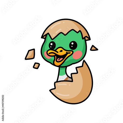Cute little duck cartoon hatching from egg