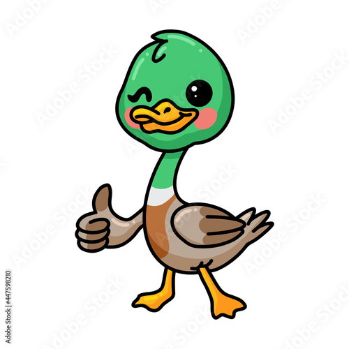 Cute little duck cartoon giving thumb up