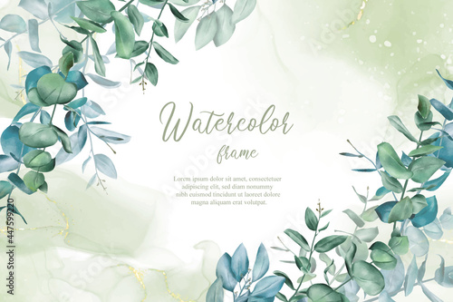 greenery wedding invitation design template with eucalyptus and alcohol ink