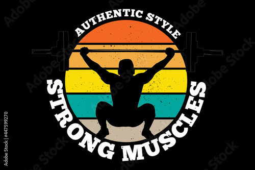 T-shirt silhouette muscles strong retro style vintage