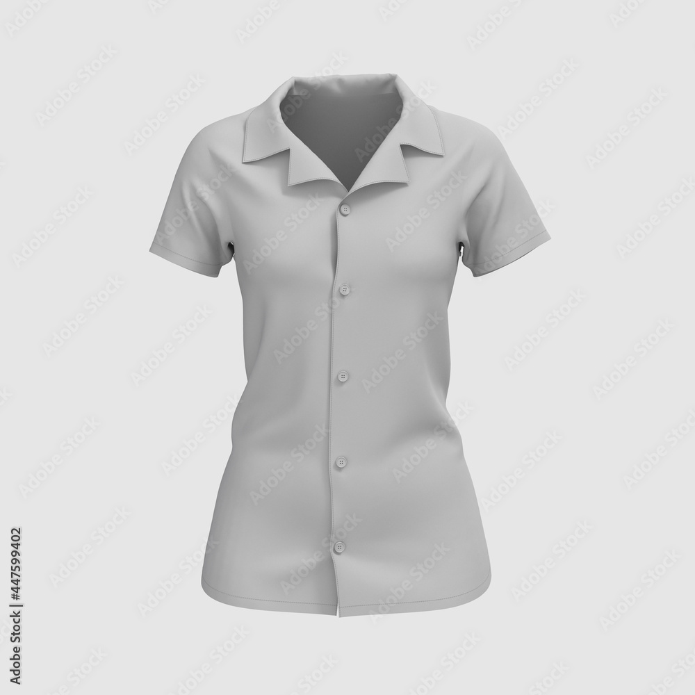 Short-sleeve camp shirt mockup. 3d rendering, 3d illustration Short-sleeve camp shirt mockup. 3d rendering, 3d illustration