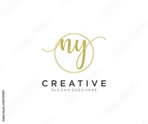 initial NY Feminine logo beauty monogram and elegant logo design, handwriting logo of initial signature, wedding, fashion, floral and botanical with creative template. photo