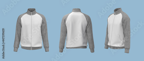 Blank raglan tracksuit jacket mockup, 3d illustration, 3d rendering photo