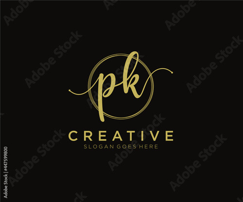 initial PK Feminine logo beauty monogram and elegant logo design, handwriting logo of initial signature, wedding, fashion, floral and botanical with creative template.