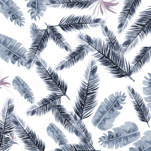 Blue Pattern Botanical. Indigo Tropical Texture. Azure Floral Vintage. Gray Flora Nature. Navy Decoration Leaf. White Wallpaper Leaf. Cobalt Spring Vintage.