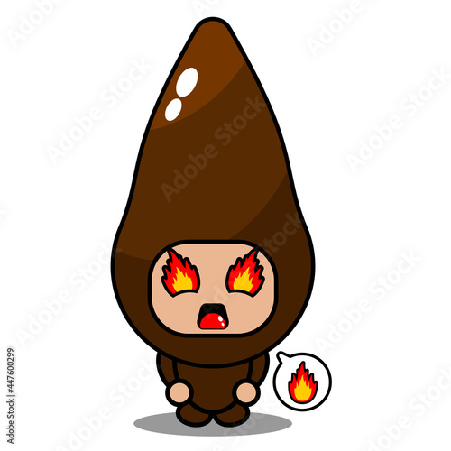 cute cassava vegetable character cartoon mascot costume vector with angry expression