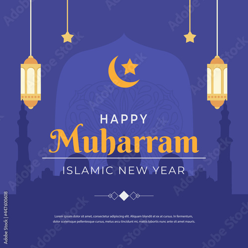 happy muharram islamic new years greeting card