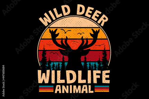 T-shirt wild deer pine tree wildlife animal retro vintage style