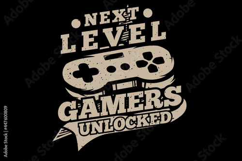 T-shirt gamers level unlocked typography retro style vintage