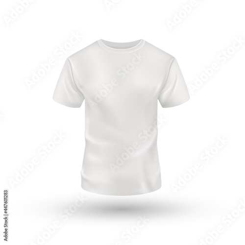 Realistic white t-shirt on white background. Vector mockup.