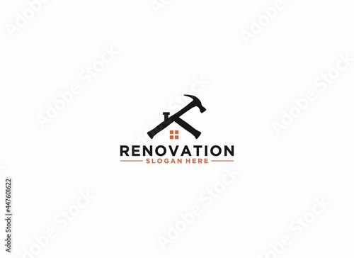 logo for home or building renovation with a hammer in the shape of a house