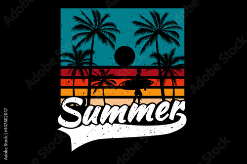 T-shirt summer sunset color beach surf retro vintage style