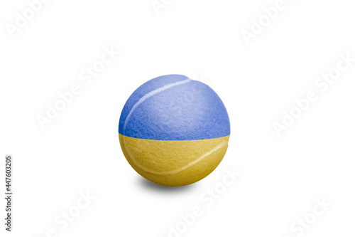 Tennis ball with the coloured national flag of  Ukraine on the white background	