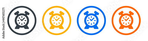 Retro alarm clock icon set on circle design. Vector illustration