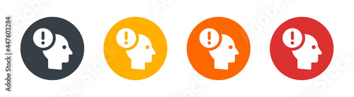 Person worry, alert, concern, warning icon. Containing head with exclamation mark icon symbol.