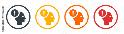 Alert icon. Head with exclamation mark symbol. Warning sign vector illustration.