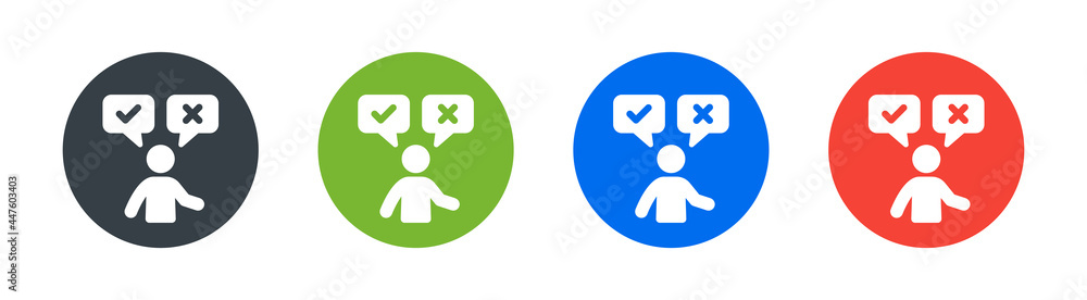 Person making decision check mark or cross mark icon vector illustration. Person making decision check mark or cross mark icon vector illustration.