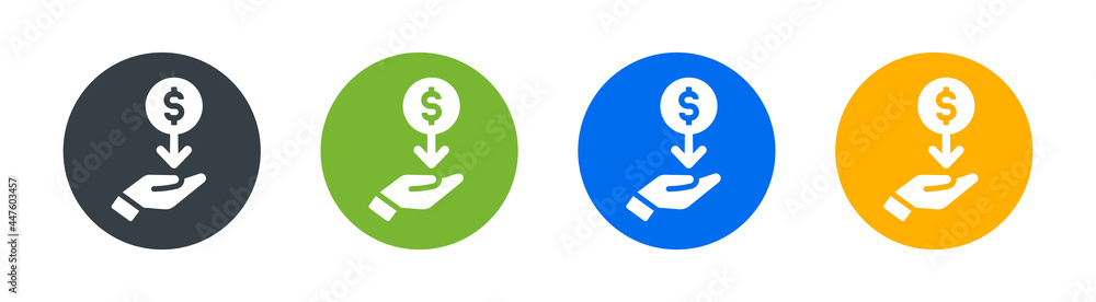 Hand receive dollar coin icon. Salary and income symbol. Hand receive dollar coin icon. Salary and income symbol.